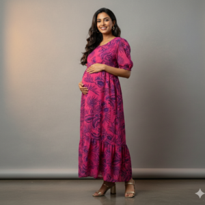 Premium Georgette Floral 2-Tier Feeding Maxi Dress – Pink