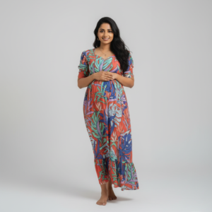 Premium Georgette Floral 2-Tier Feeding Maxi Dress