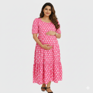 Cotton Pink Polka 2-Tier Feeding Maxi Dress