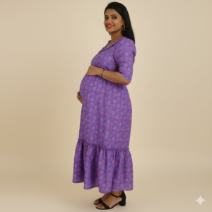 Purple Digital Cotton “Super Mom” Printed Feeding Maxi