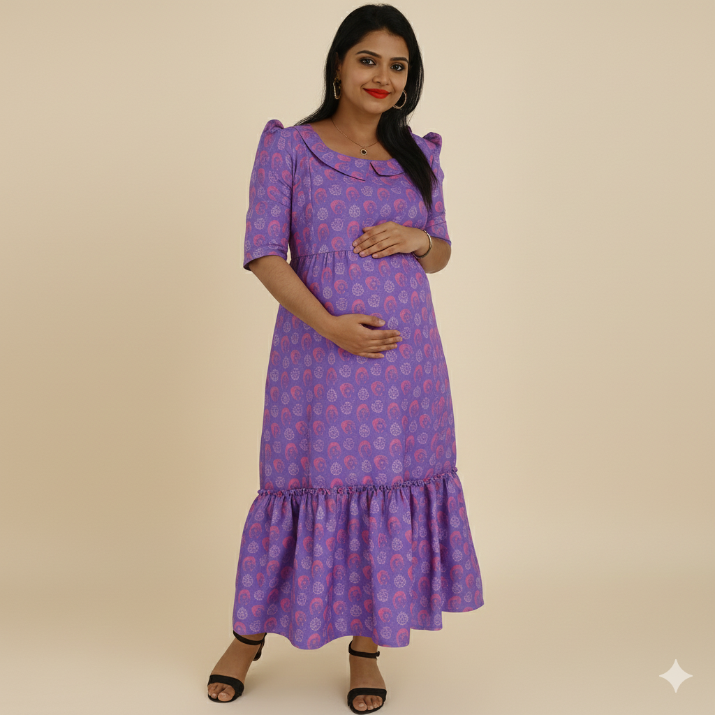 Purple Digital Cotton “Super Mom” Printed Feeding Maxi - Image 3