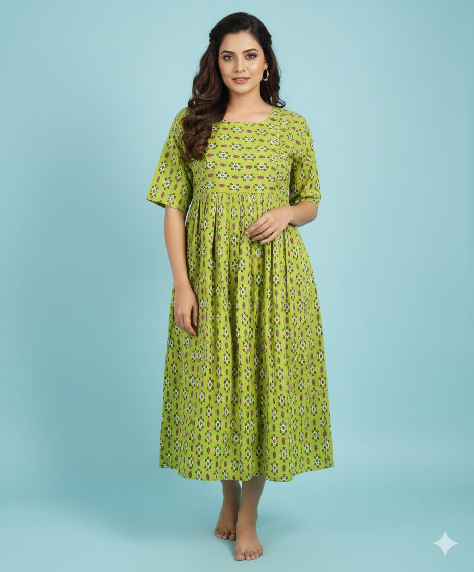 Green Slub Fabric Premium Feeding Gown - Image 2