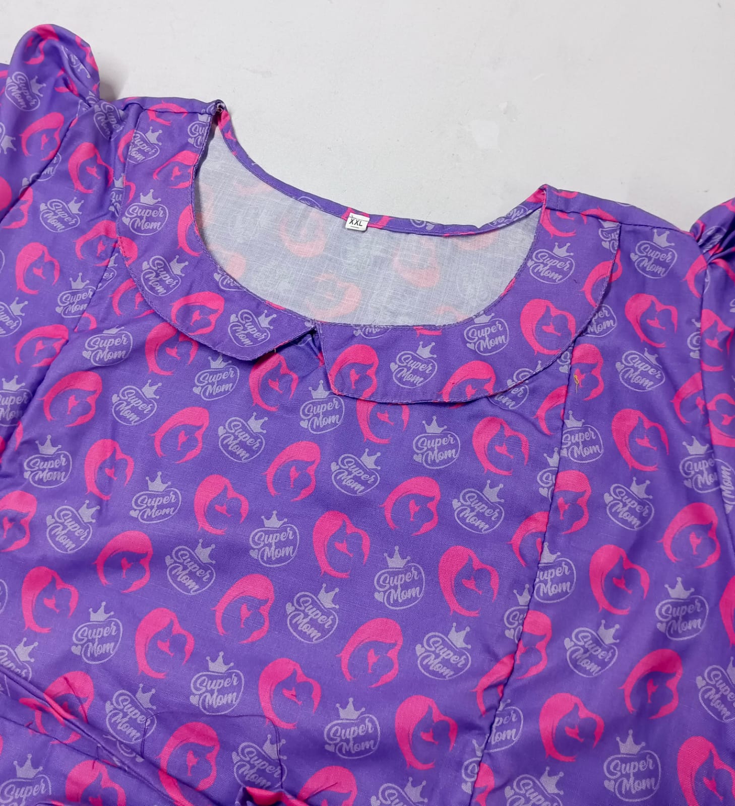 Purple Digital Cotton “Super Mom” Printed Feeding Maxi - Image 5