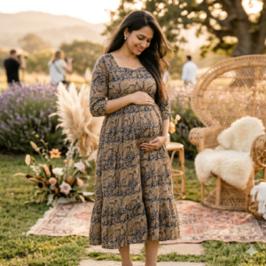 Kalamkari Print 2-Tier Feeding Dress with 3/4 Sleeves