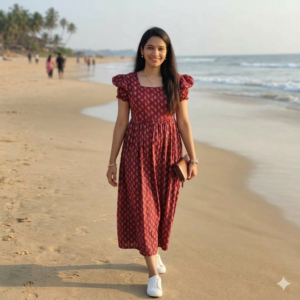 Cotton Mix Feeding Dress with Frill Sleeves