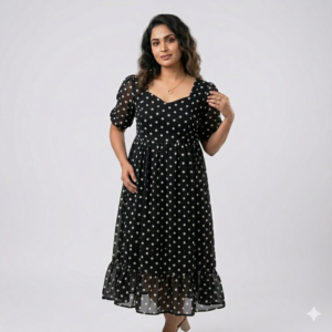 Black Polka Dot Georgette Feeding Kurti with Back Knot