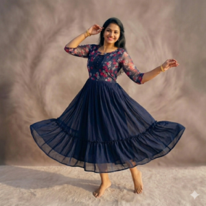 Blue & Green Organza Georgette Feeding Kurti with Back Knot