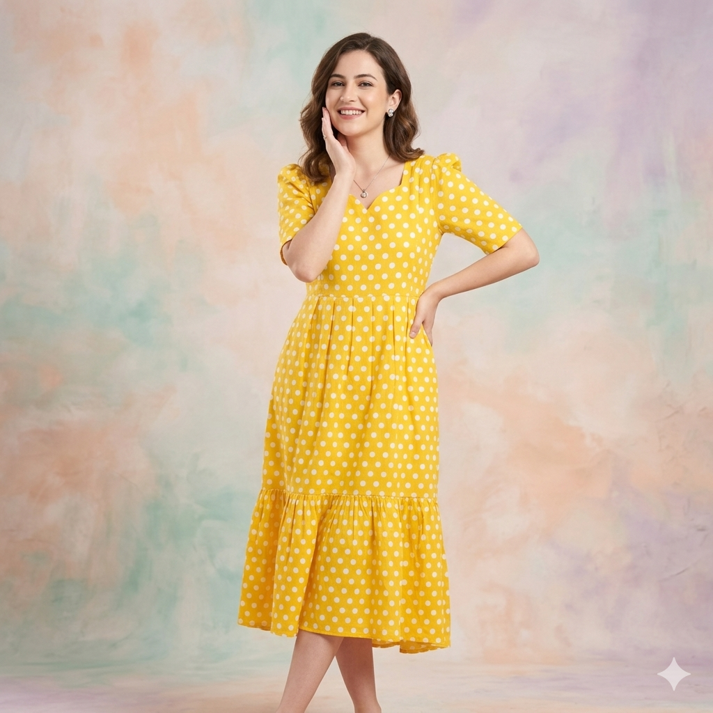 Lavender & Yellow Polka Cotton 2-Tier Feeding Kurti with Back Knot - Image 6