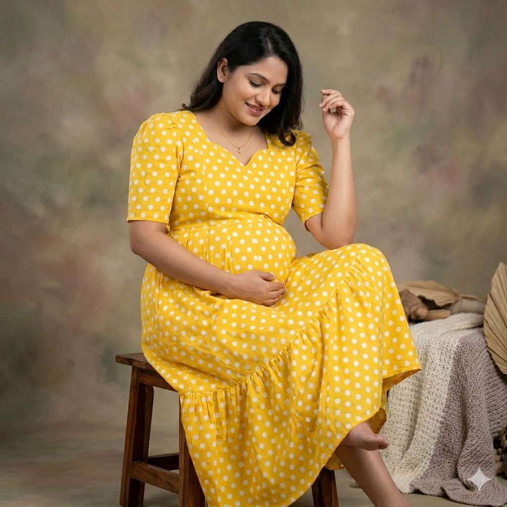 Lavender & Yellow Polka Cotton 2-Tier Feeding Kurti with Back Knot - Image 7