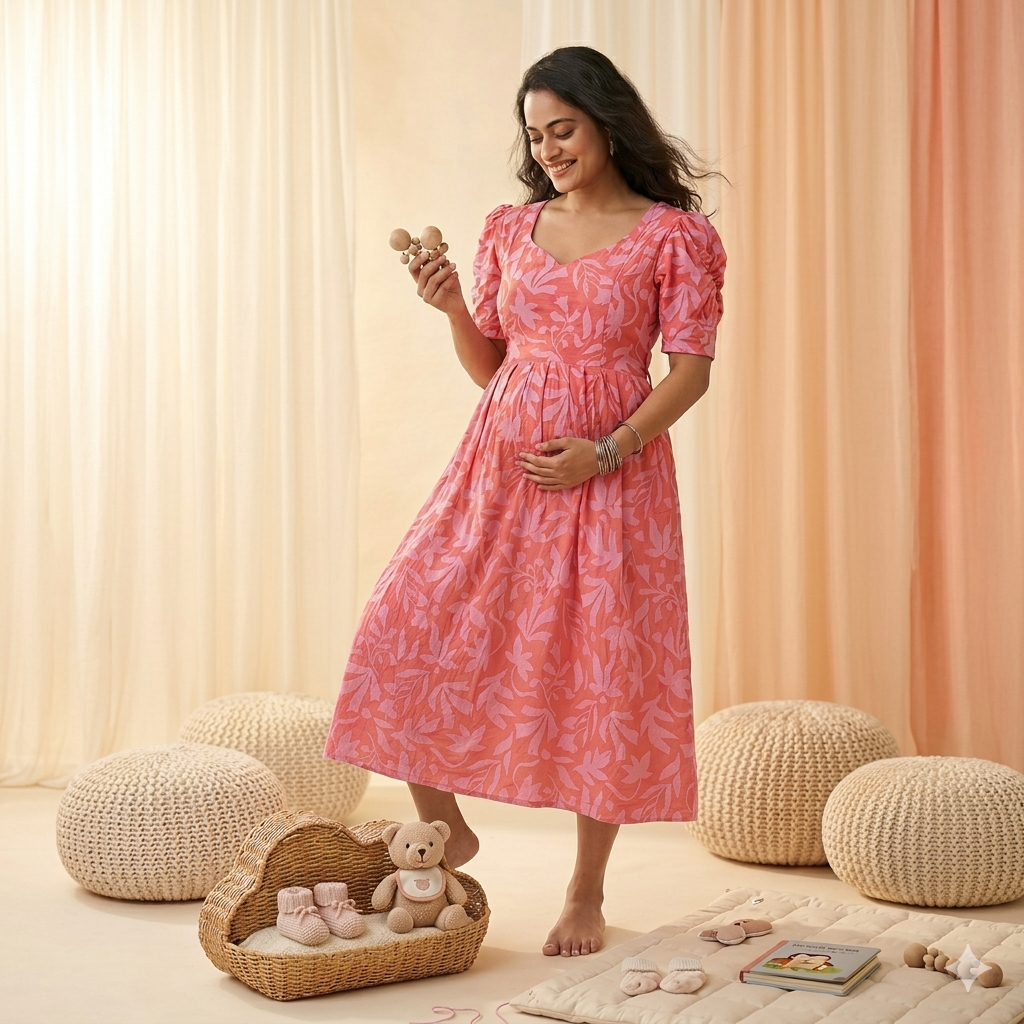 Peach Popcorn Fabric Feeding Kurti with Back Knot & Side Pocket - Image 3