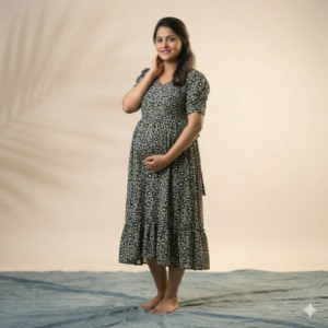 Animal Grey Georgette Feeding Kurti with Back Knot & Side Pocket
