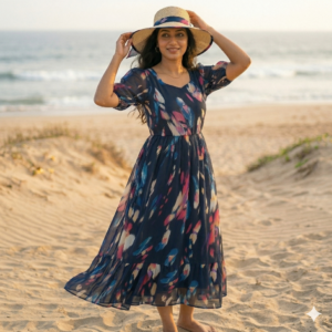 Chiffon Feeding Dress with Back Tie – Black Multicolor