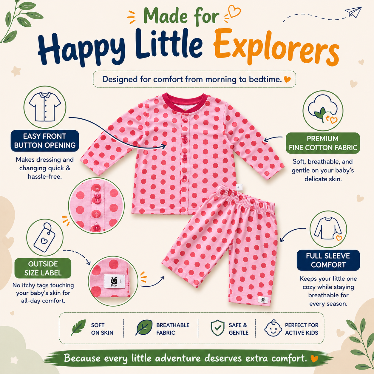 Fine Cotton Full Sleeve Button Open T-Shirt & Pant Co-Ord Set for Kids - Image 6