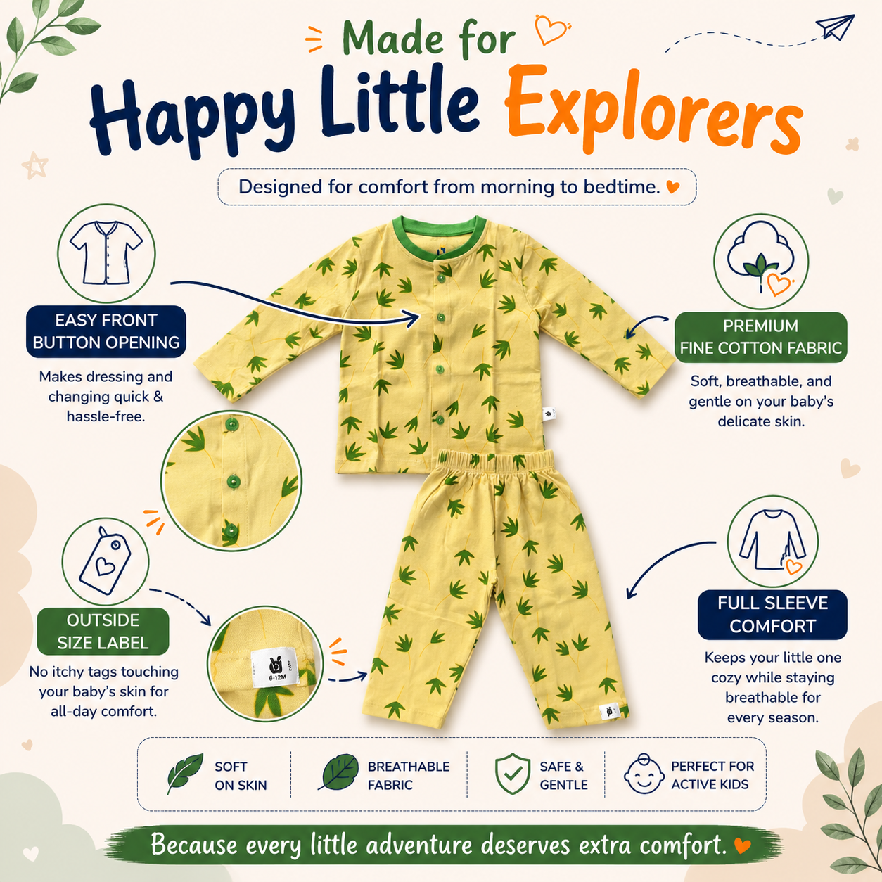 Fine Cotton Full Sleeve Button Open T-Shirt & Pant Co-Ord Set for Kids - Image 18