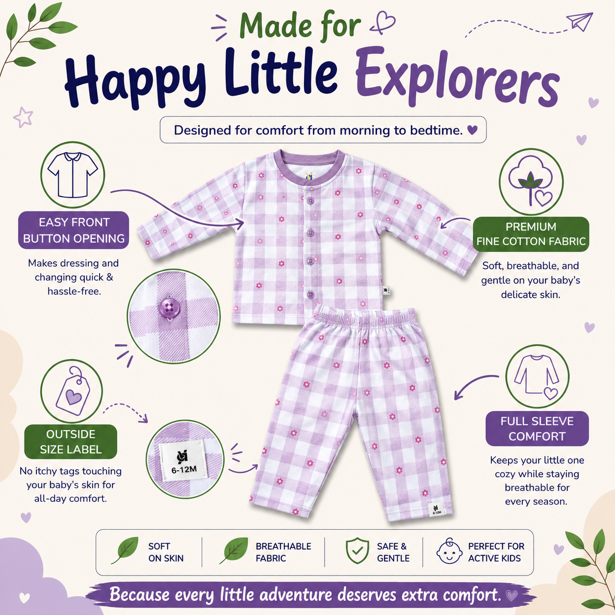 Fine Cotton Full Sleeve Button Open T-Shirt & Pant Co-Ord Set for Kids - Image 15