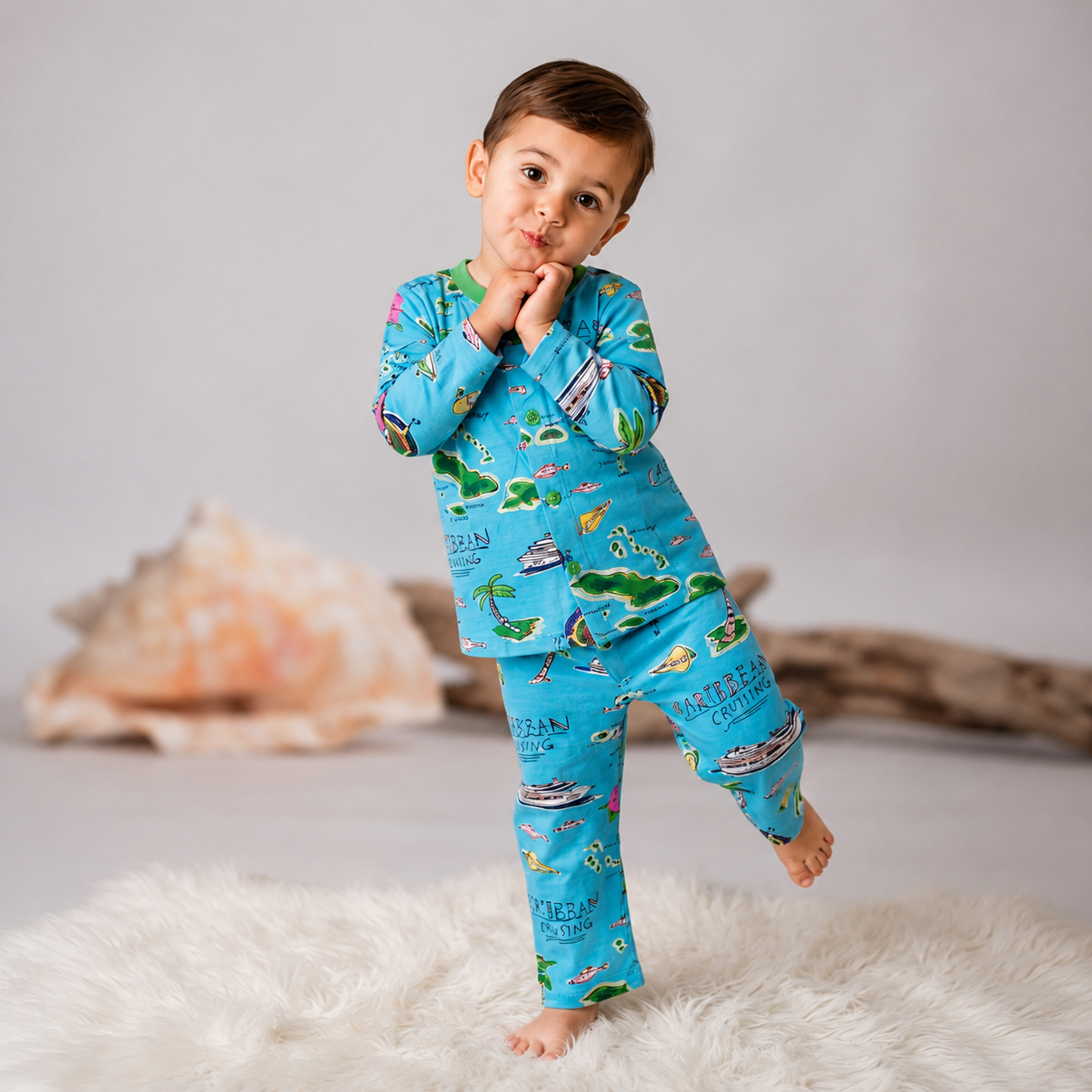 Fine Cotton Full Sleeve Button Open T-Shirt & Pant Co-Ord Set for Kids - Image 11