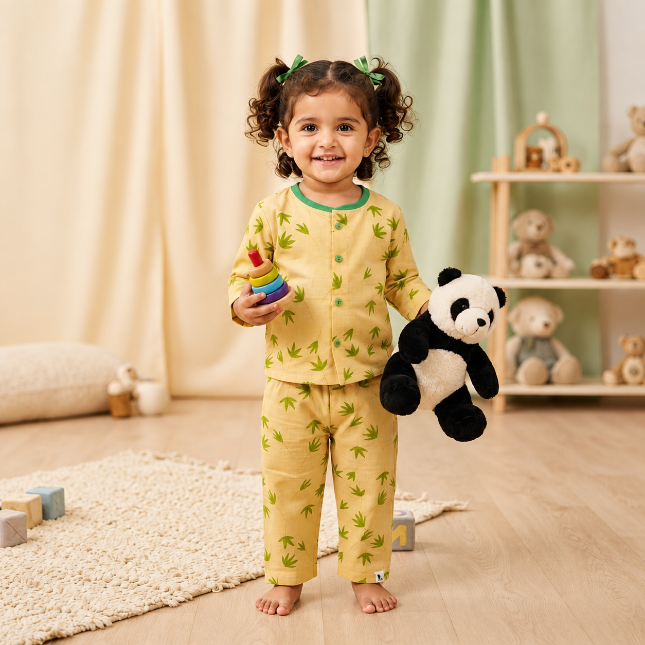Fine Cotton Full Sleeve Button Open T-Shirt & Pant Co-Ord Set for Kids - Image 17