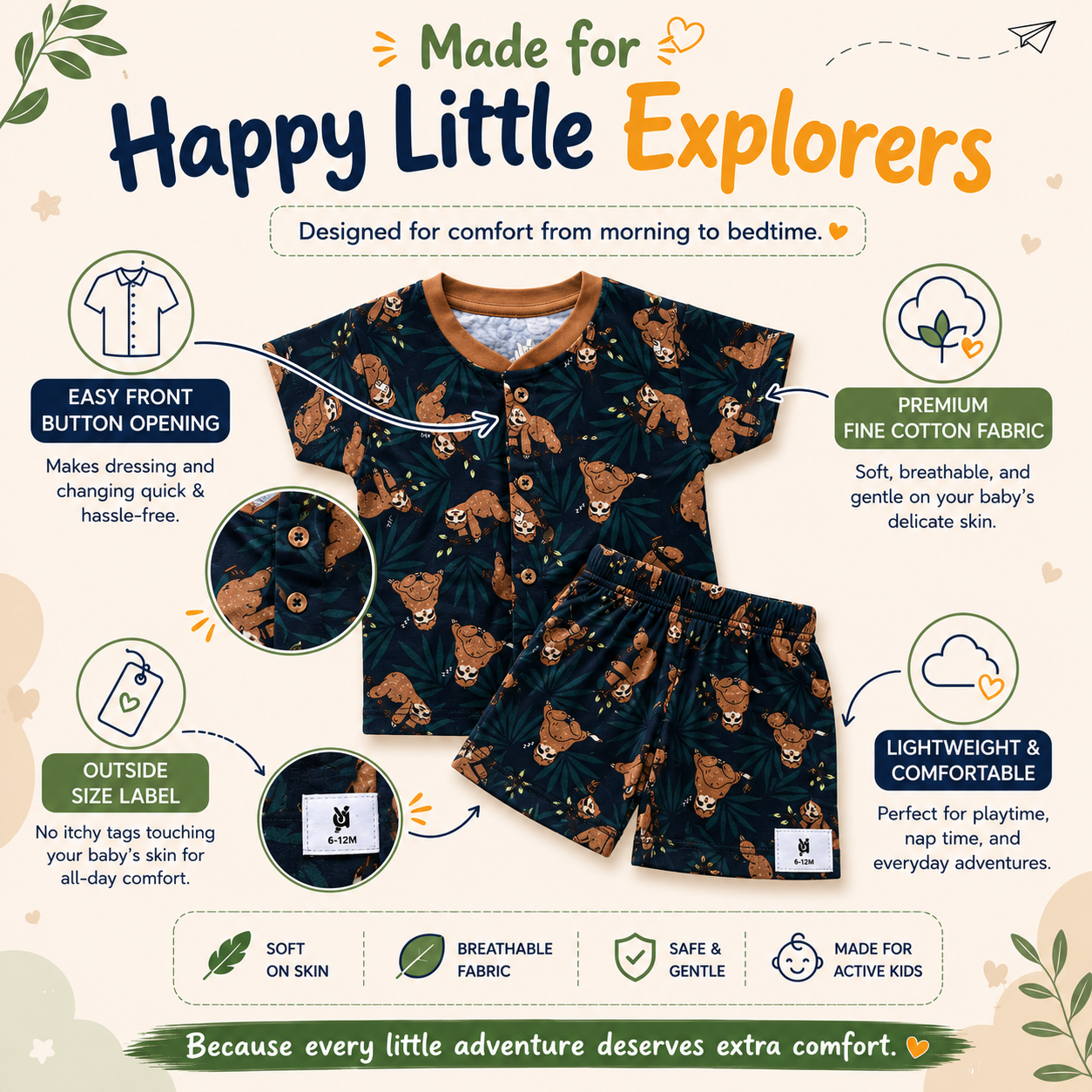 Fine Cotton Button Open Half Sleeve T-Shirt & Shorts Co-Ord Set for Kids - Image 21