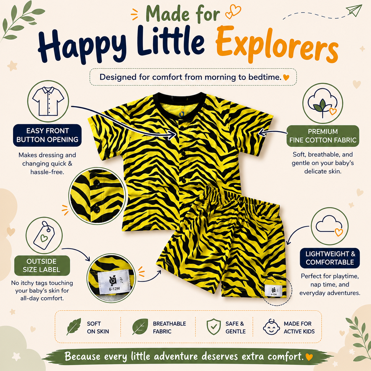 Fine Cotton Button Open Half Sleeve T-Shirt & Shorts Co-Ord Set for Kids - Image 7