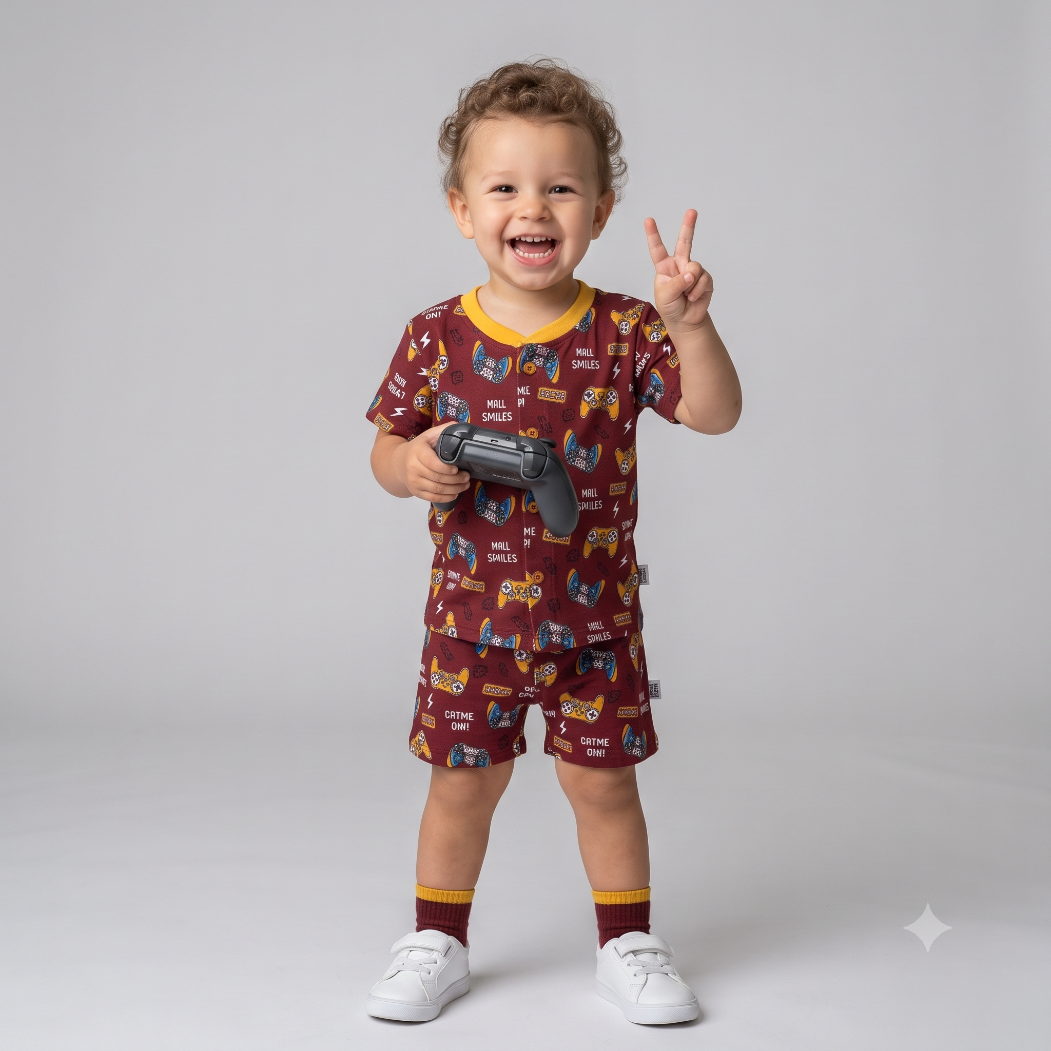 Fine Cotton Button Open Half Sleeve T-Shirt & Shorts Co-Ord Set for Kids - Image 11
