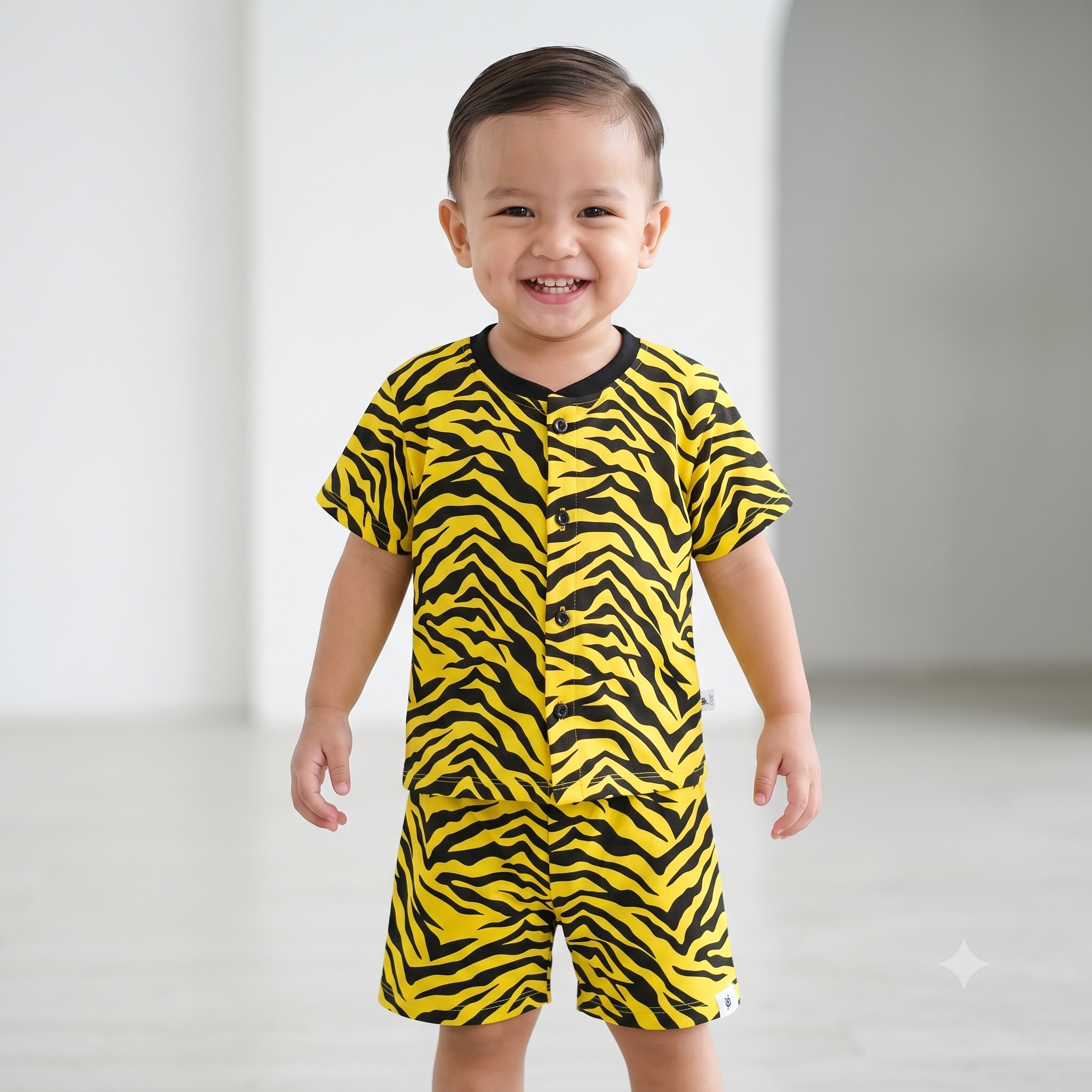 Fine Cotton Button Open Half Sleeve T-Shirt & Shorts Co-Ord Set for Kids - Image 6