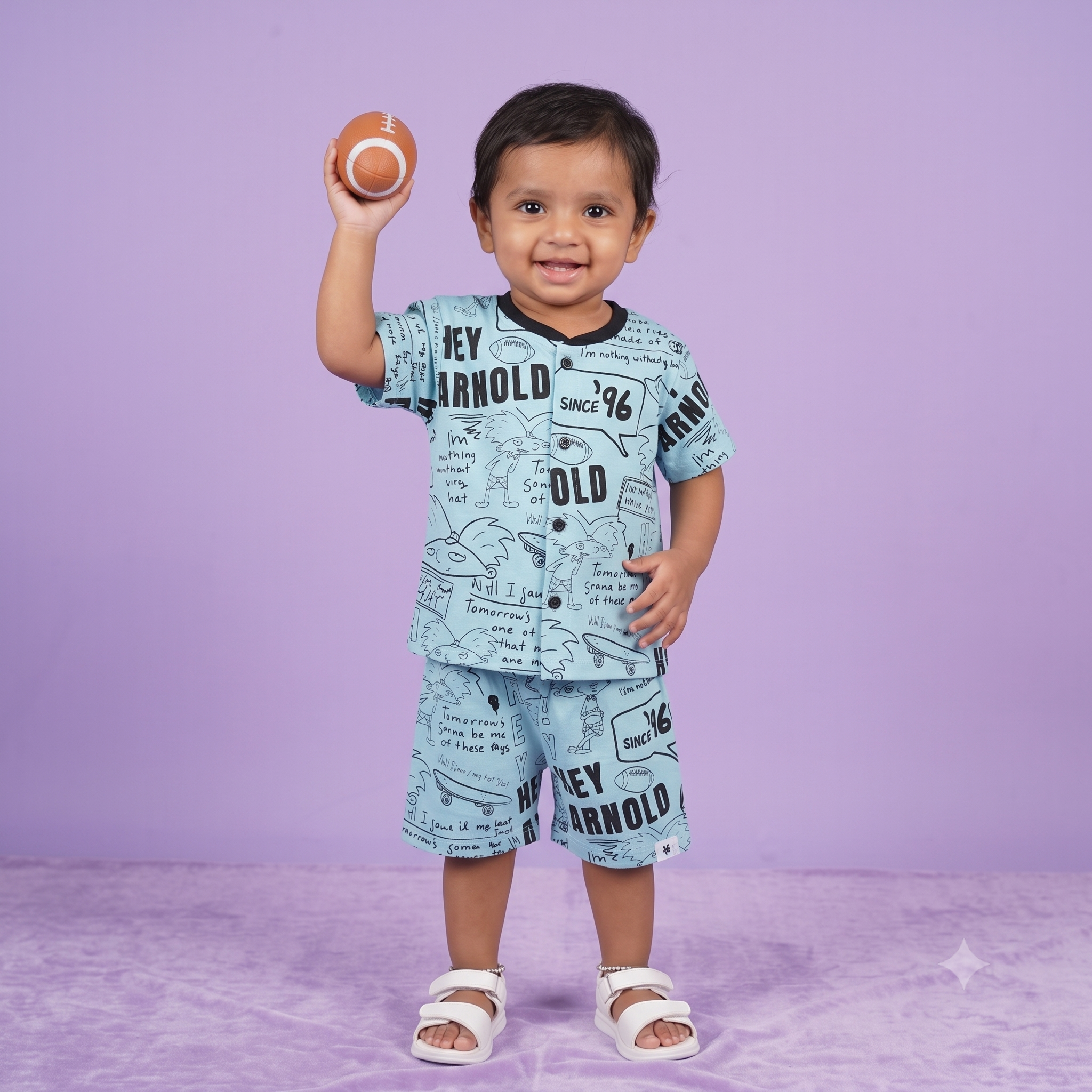 Fine Cotton Button Open Half Sleeve T-Shirt & Shorts Co-Ord Set for Kids - Image 9