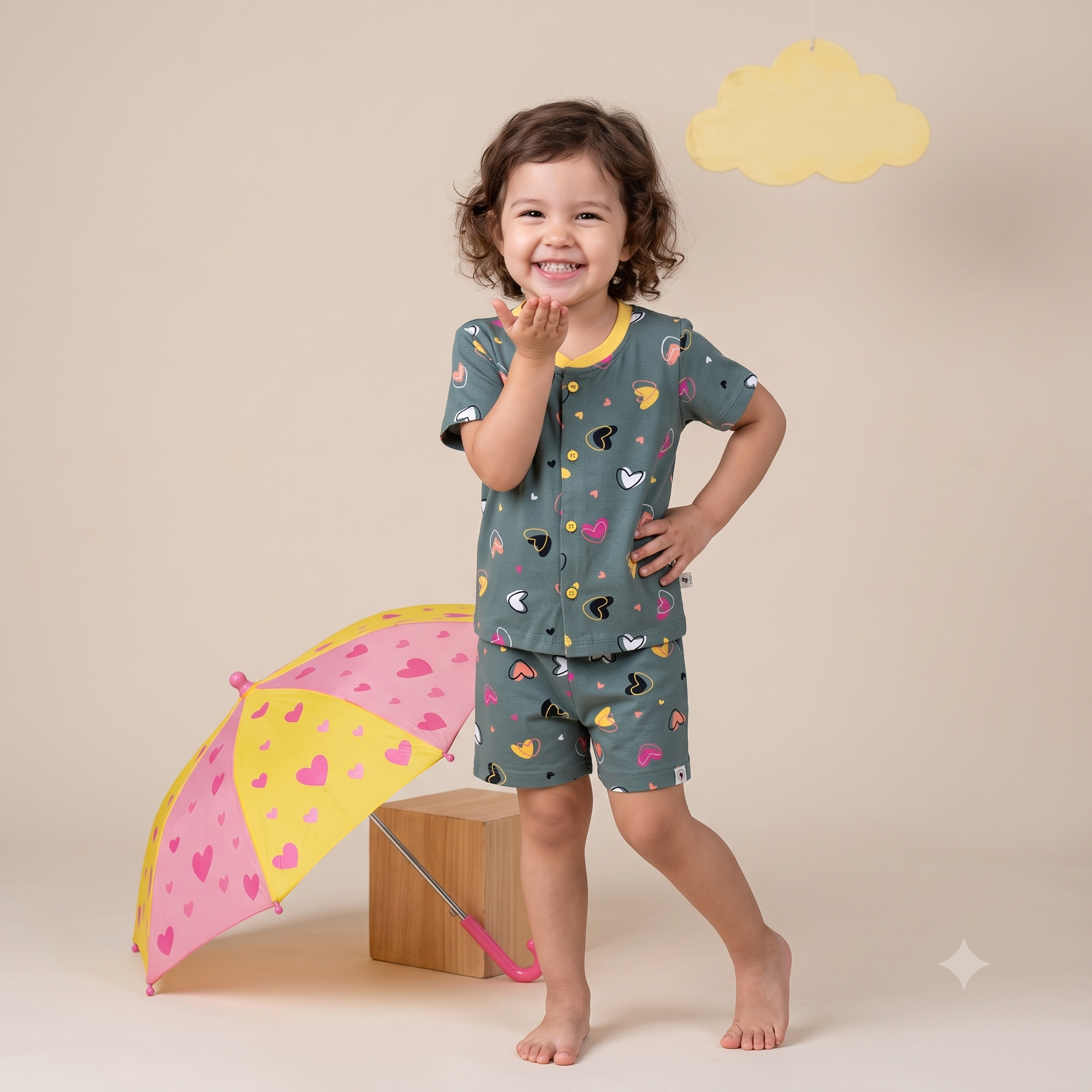 Fine Cotton Button Open Half Sleeve T-Shirt & Shorts Co-Ord Set for Kids - Image 15