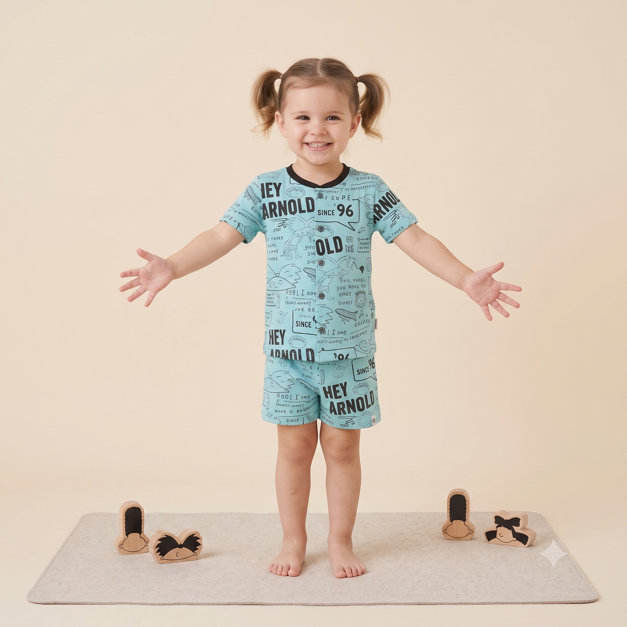 Fine Cotton Button Open Half Sleeve T-Shirt & Shorts Co-Ord Set for Kids - Image 8